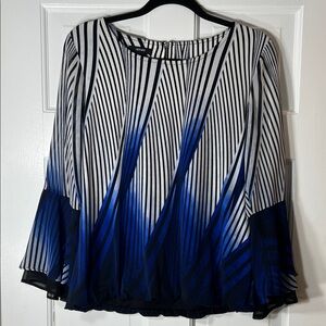 Alfani Blue/Black Ombre Striped Blouse w/Elastic Hem, Blousen, Bell Sleeve, Sz M